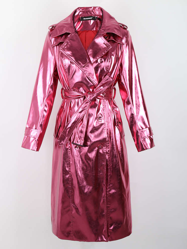 Trench Coat Formal - Nerazzurri-gabardina larga reflectante de charol para
