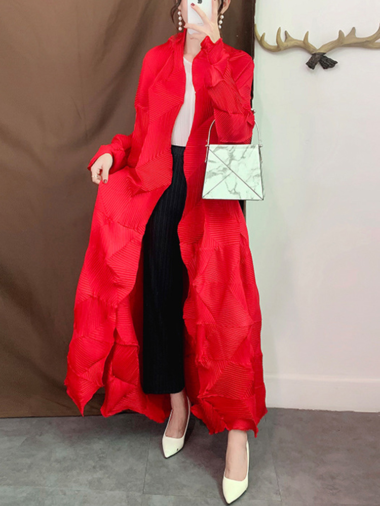Trench Coat Formal - Miyake gabardina larga plisada para mujer