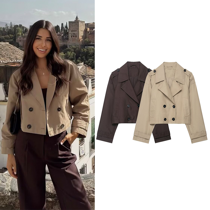 Trench Coat Formal - Gabardina corta con doble botonadura para