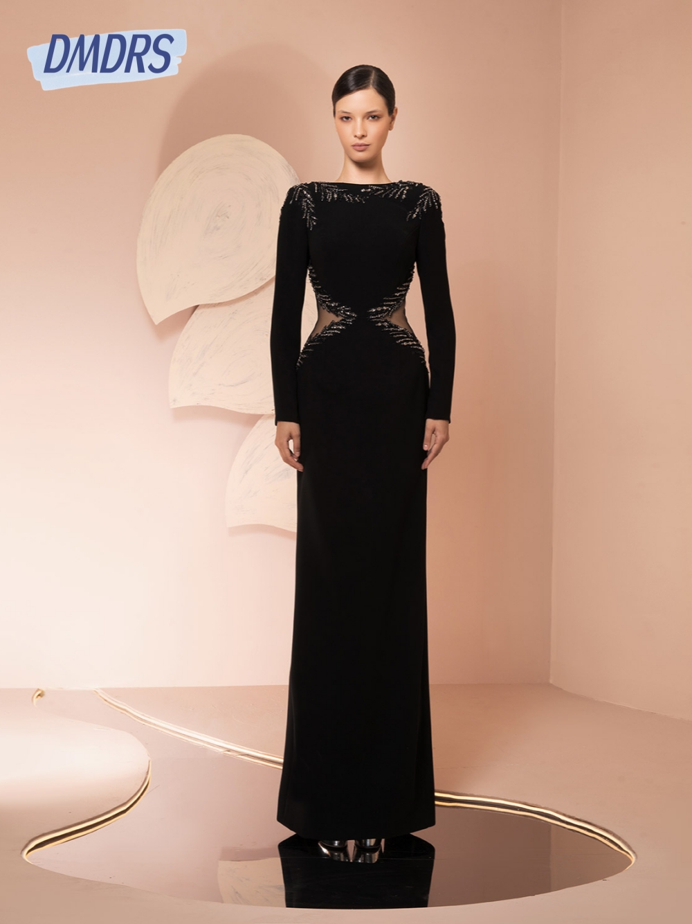 Women Formal Wear Dubai - Vestido de noche recortado negro elegante
