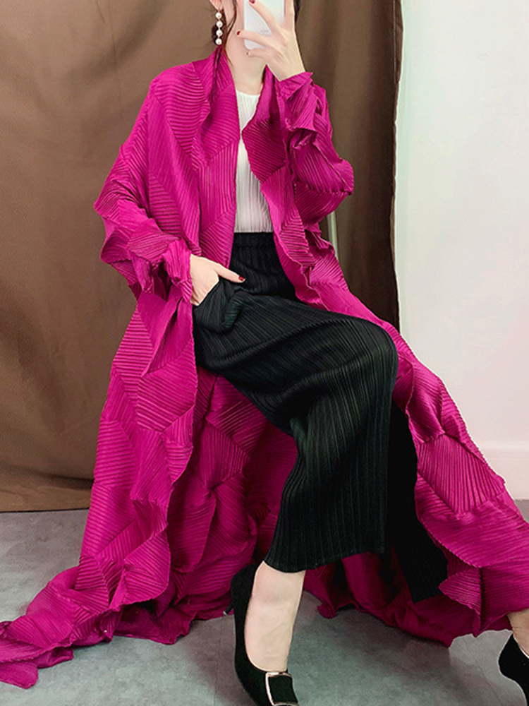 Miyake gabardina larga plisada - Trench Coat Formal reseña y precio
