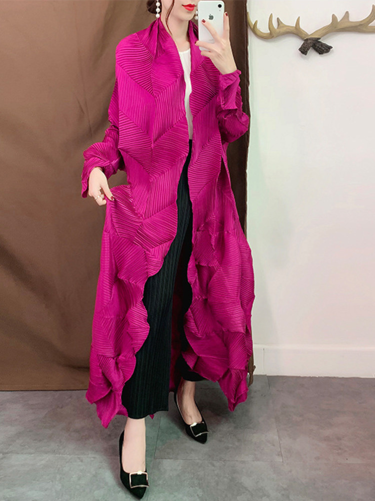Miyake gabardina larga plisada - Trench Coat Formal reseña y precio